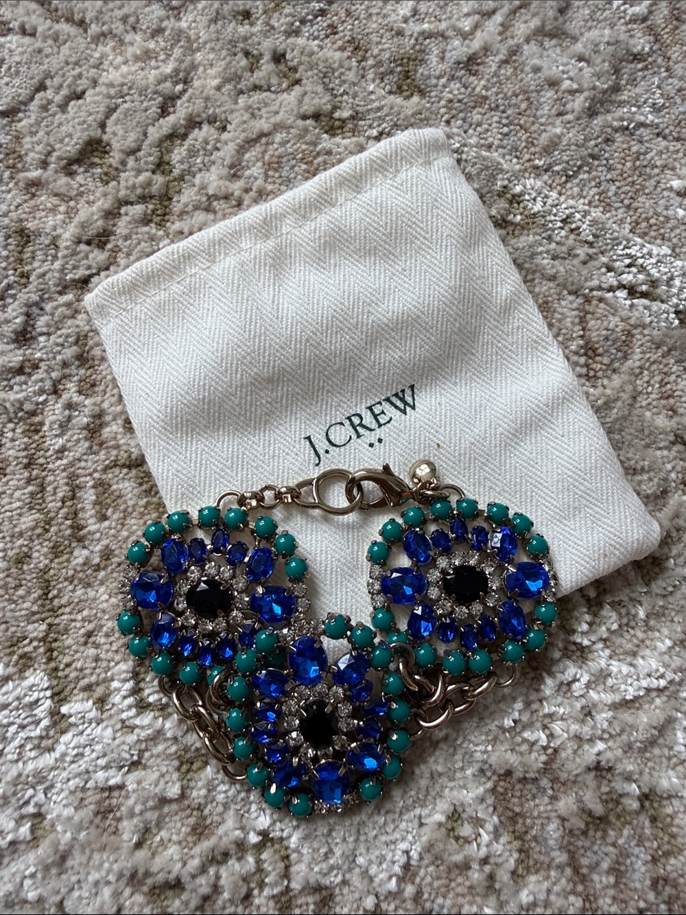 J. Crew Blue and Teal Crystal Cluster Bracelet